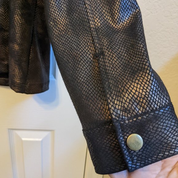 Chico's Black and Brown Snakeskin Print Jacket Faux Leather Look Pockets - Picture 5 of 11